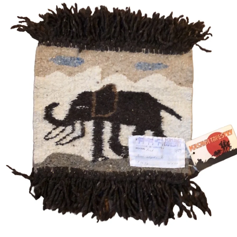 VINTAGE MASANA TAPESTRY THREE ELEPHANTS LEBOWA SOUTH AFRICA SIGNED BY THE ARTIST
